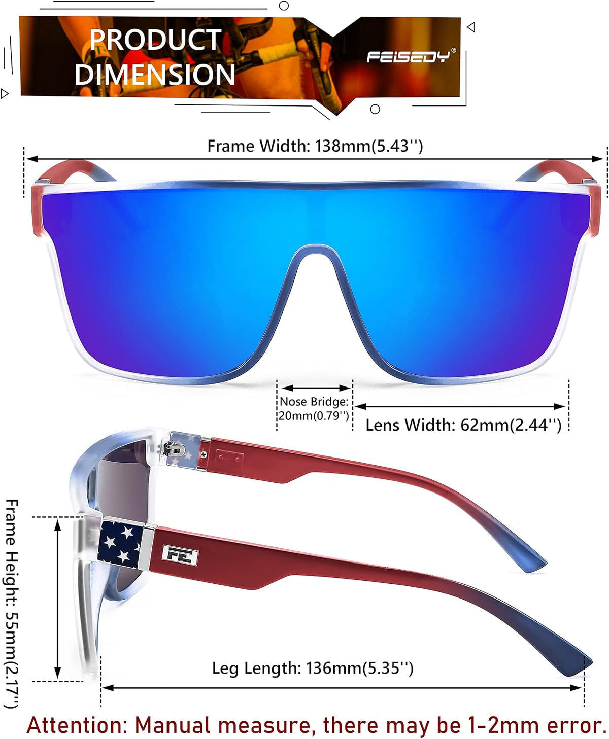 ÉÌƷͼƬ 103 | B0B2836HD6 | FEISEDY Sunglasses for Women Men, Fashion Mirrored Single Lens Shades