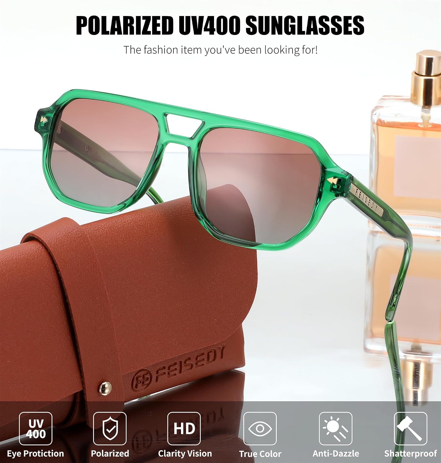 商品图片 53 | B0DSH2BVX5 | FEISEDY Polarized Aviator Sunglasses Men Women, Retro 70s Style Design - UV400 Protection, Driving & Daily Wear B0203