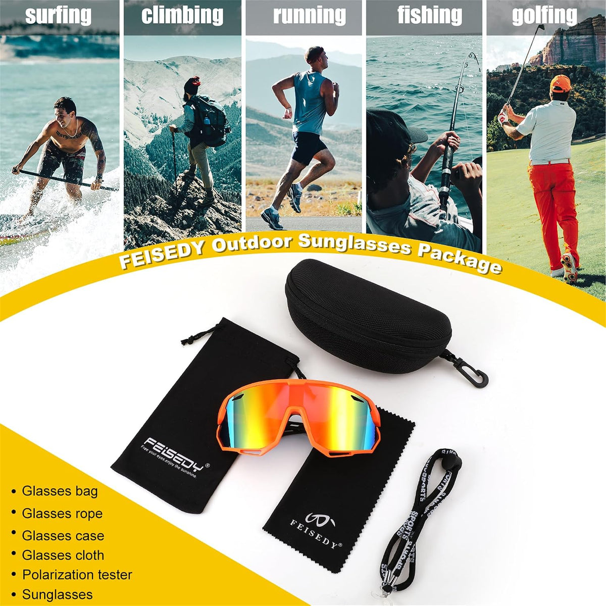 ÉÌƷͼƬ 14 | B0CNGK88DC | FEISEDY Sport Sunglasses for Men Women, Cycling Glasses with UV Protection, for Baseball, Ski, Runing, Golf B0082