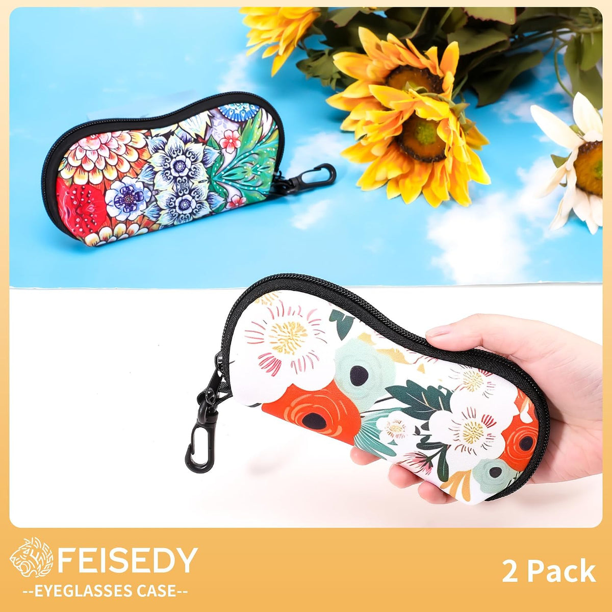 ÉÌƷͼƬ 15 | B0GFYDDD2Y | FEISEDY 2Pack Sunglasses Soft Case Ultra Light Neoprene Zipper Portable Eyeglass Pouch with Belt Clip B0385