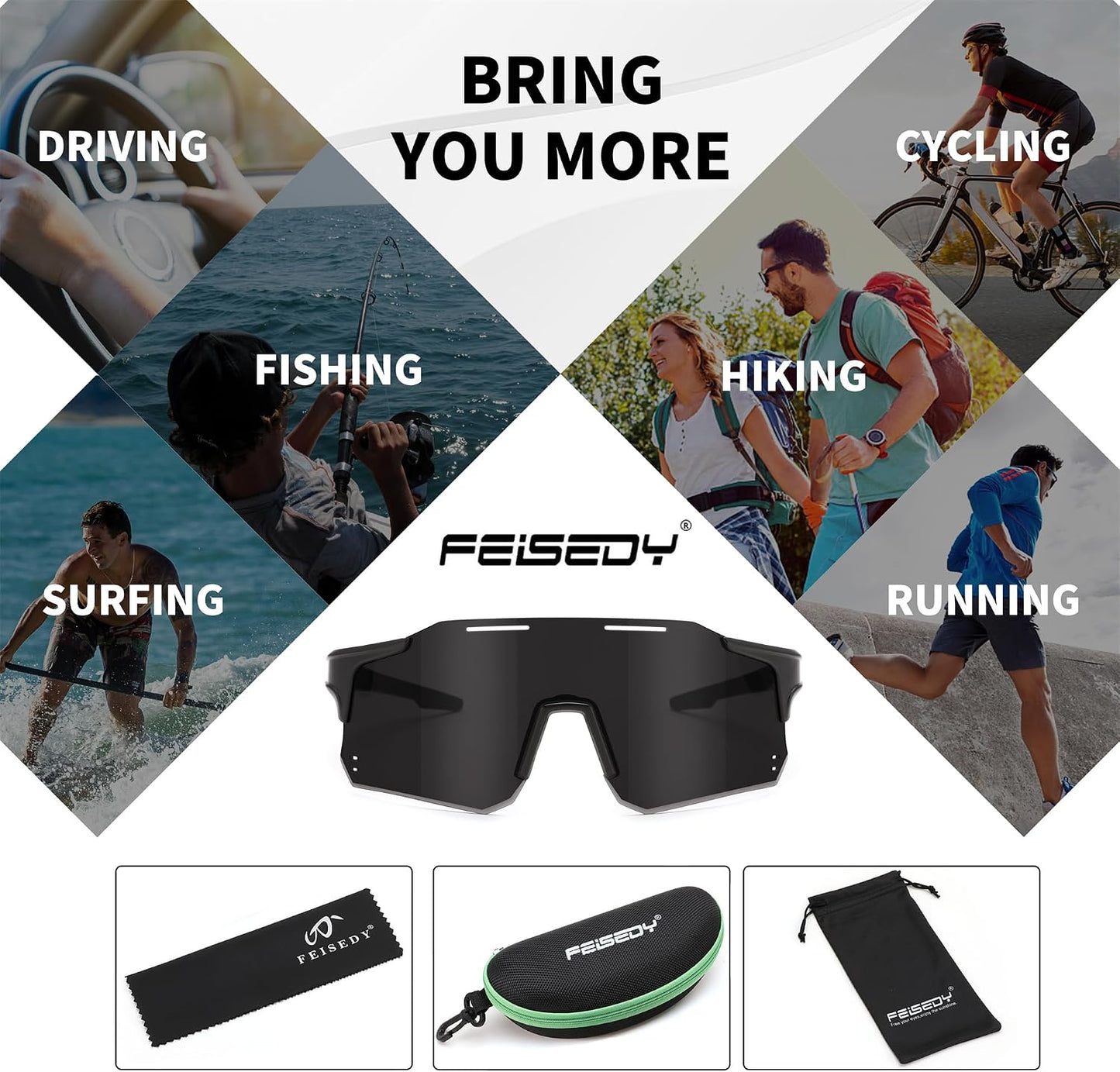 商品图片 35 | B0DB5PJ1BJ | FEISEDY Cycling Glasses Sports Sunglasses for Men Women, Youth Kids Baseball Softball Running Sunglasses B0223
