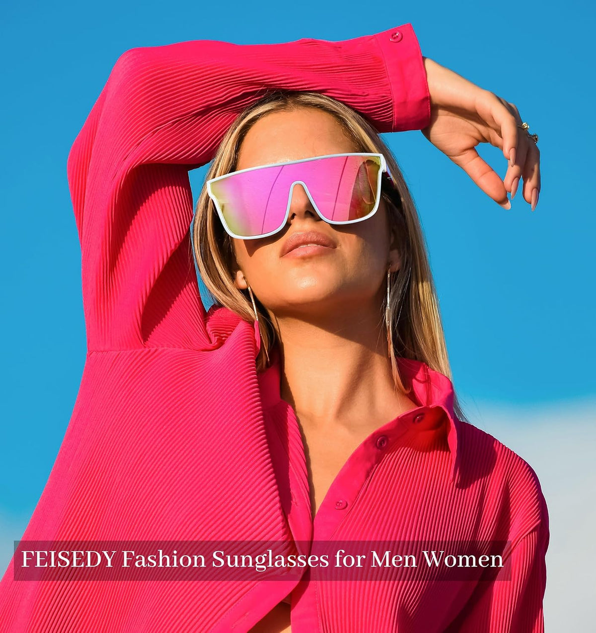 ÉÌƷͼƬ 42 | B0B2836HD6 | FEISEDY Sunglasses for Women Men, Fashion Mirrored Single Lens Shades