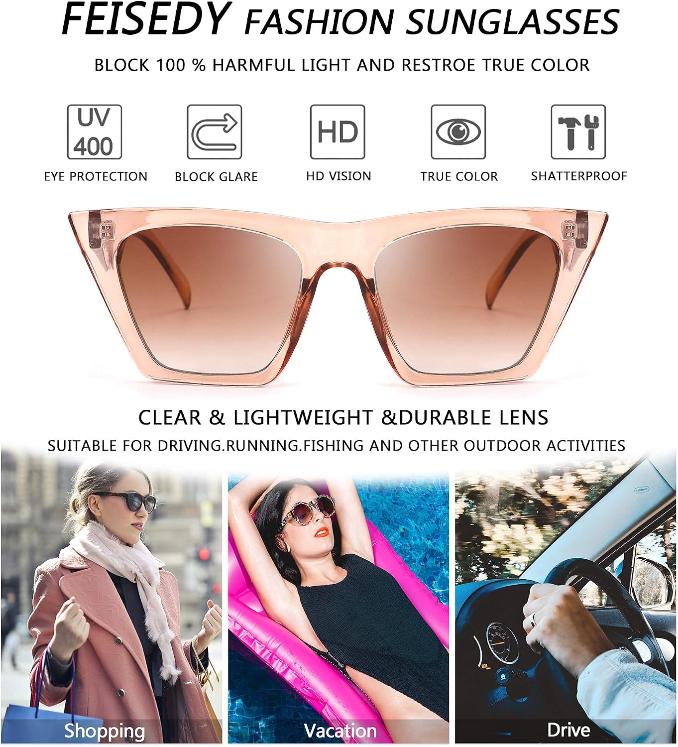 商品图片 72 | B0C5378735 | FEISEDY Vintage Square Cat Eye Sunglasses Women Trendy Cateye Sunglasses B2473