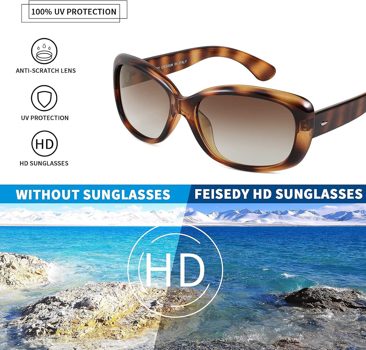 ÉÌƷͼƬ 34 | B094CJFYW6 | FEISEDY Vintage Square Polarized Sunglasses for Women Men Havana Thick Wrap Around Sun Glasses UV400 B2703