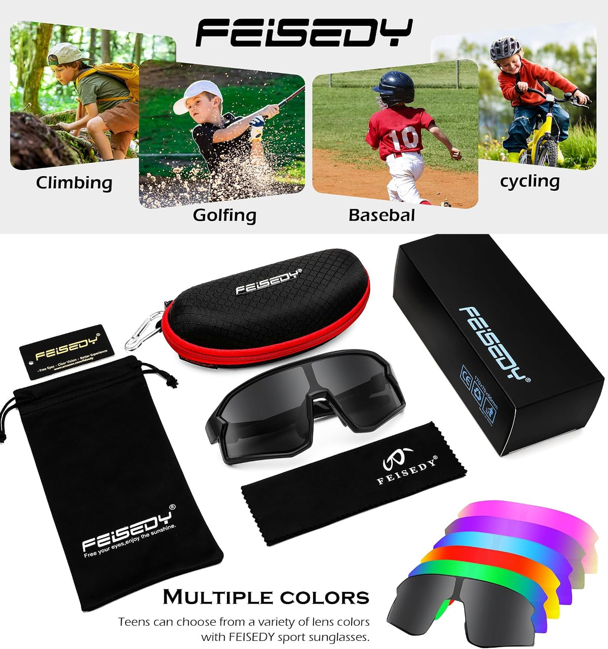 ÉÌƷͼƬ 7 | B0D73JNPNN | FEISEDY Kids Sunglasses Polarized Youth Baseball Sunglasses Sports Cycling Glasses for Boys Girls Age 4-8 B0183