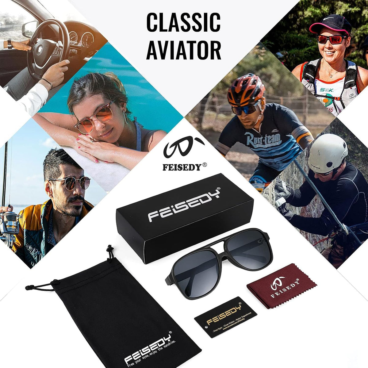 ÉÌƷͼƬ 67 | B0CB543WBD | FEISEDY Vintage Retro 70s Plastic Aviator Sunglasses Women Men Classic Large Squared Frame B2751