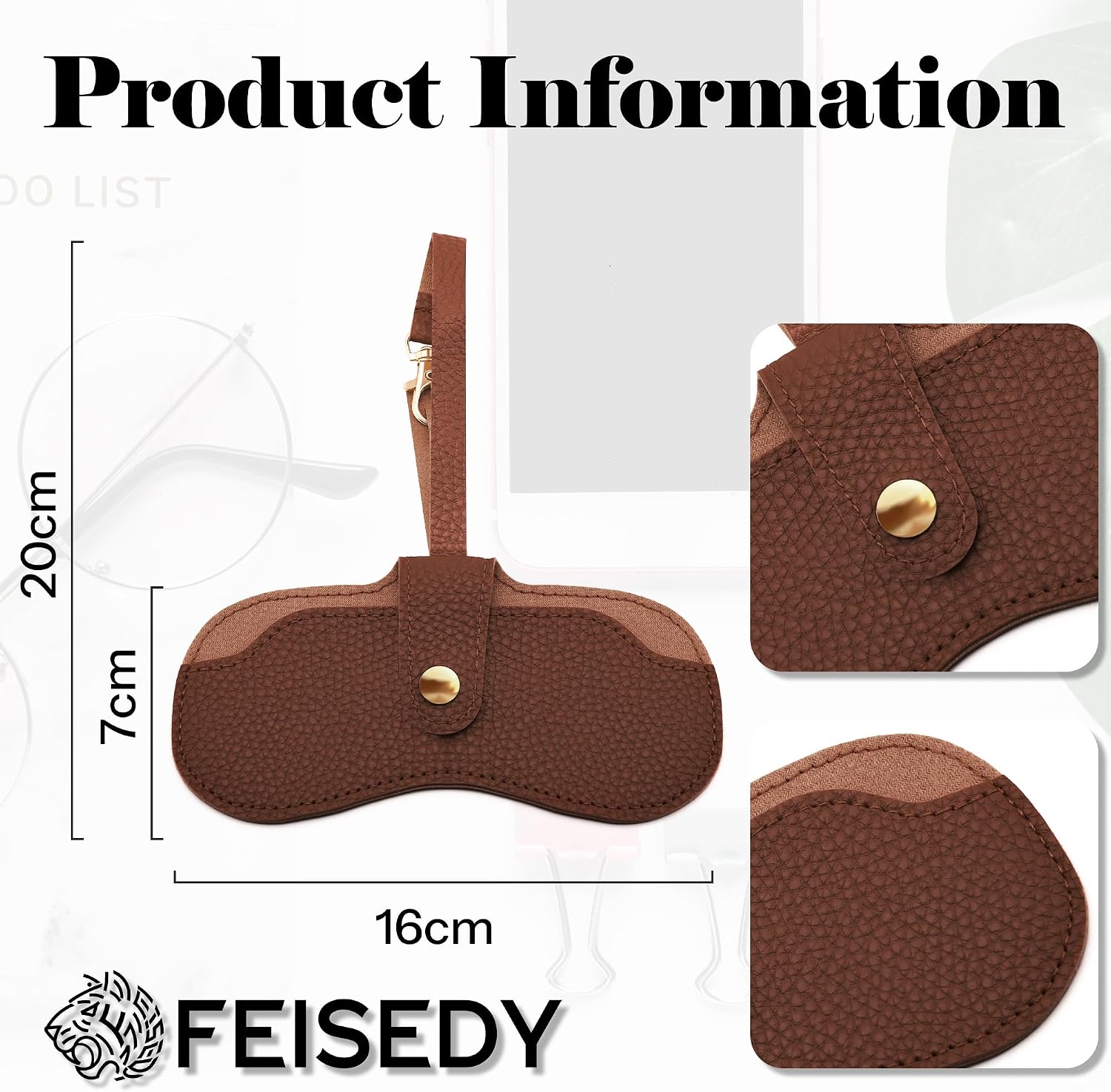商品图片 5 | B0FMY27LR3 | FEISEDY Sunglass Case, 2Pcs Soft Leather Eyeglass Cases for Women | Slim Portable Glasses Holder, with Button-Closure Wrist Strap for Travel & Outdoor B0308