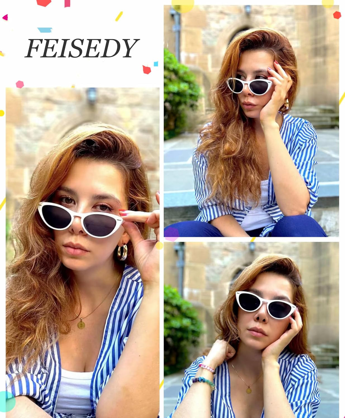 ÉÌƷͼƬ 28 | B08B8G5GR9 | FEISEDY Retro Cat Eye Sunglasses Women Men Vintage Small Cateye UV400 Sunglasses B2617