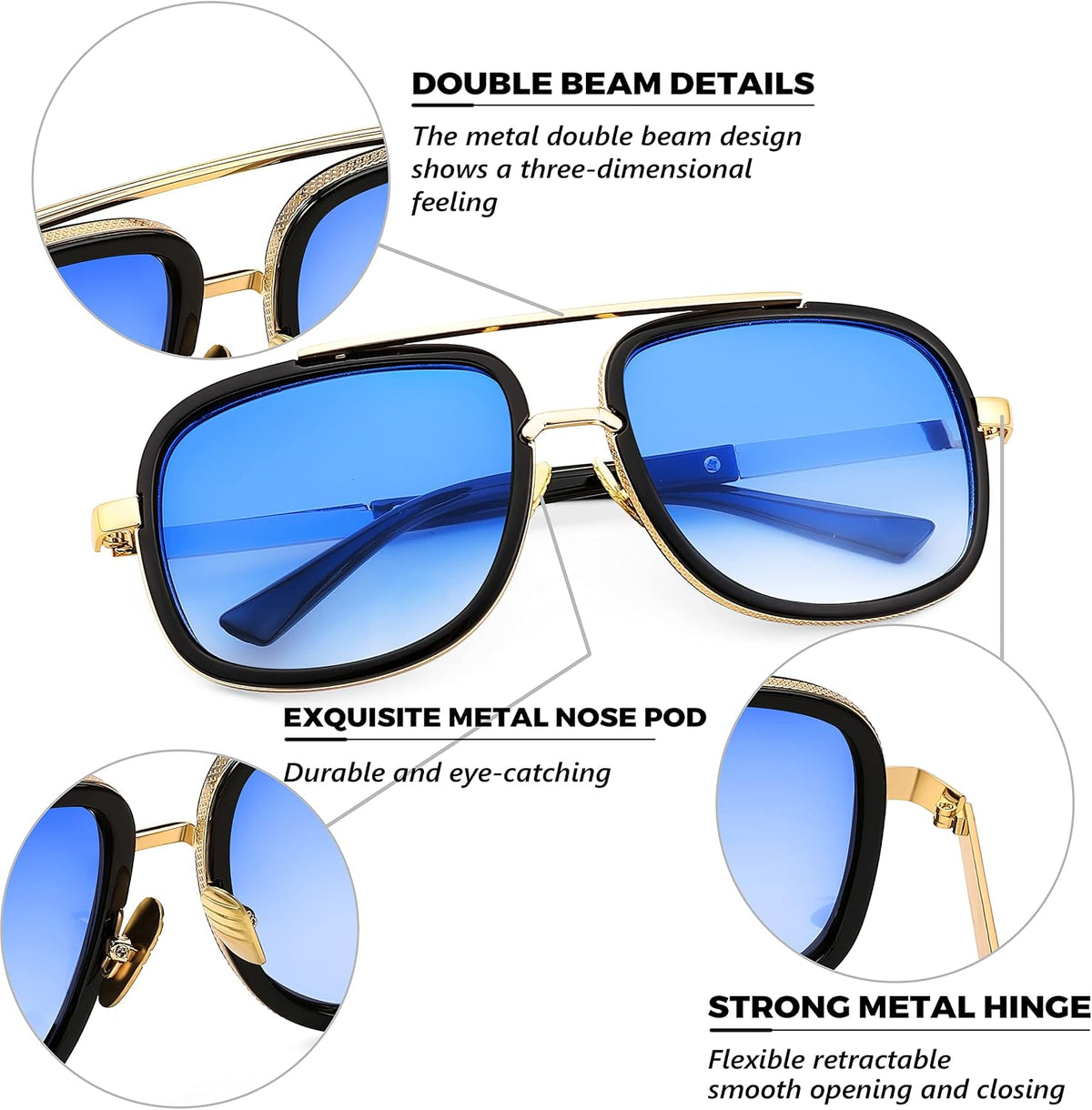 ÉÌƷͼƬ 14 | B0B681YMF5 | FEISEDY Retro Trendy Aviator Sunglasses Women Men Classic Vintage Square Sunglasses 70s Large Metal Shades B2321
