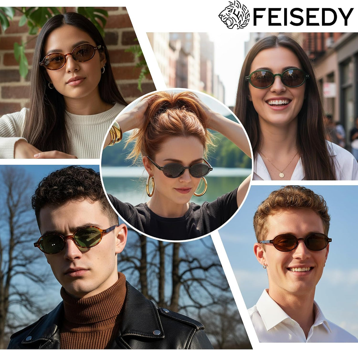ÉÌƷͼƬ 7 | B0GV61HCD9 | FEISEDY Retro Oval Sunglasses for Women Small 90s Y2K UV Protection B1584