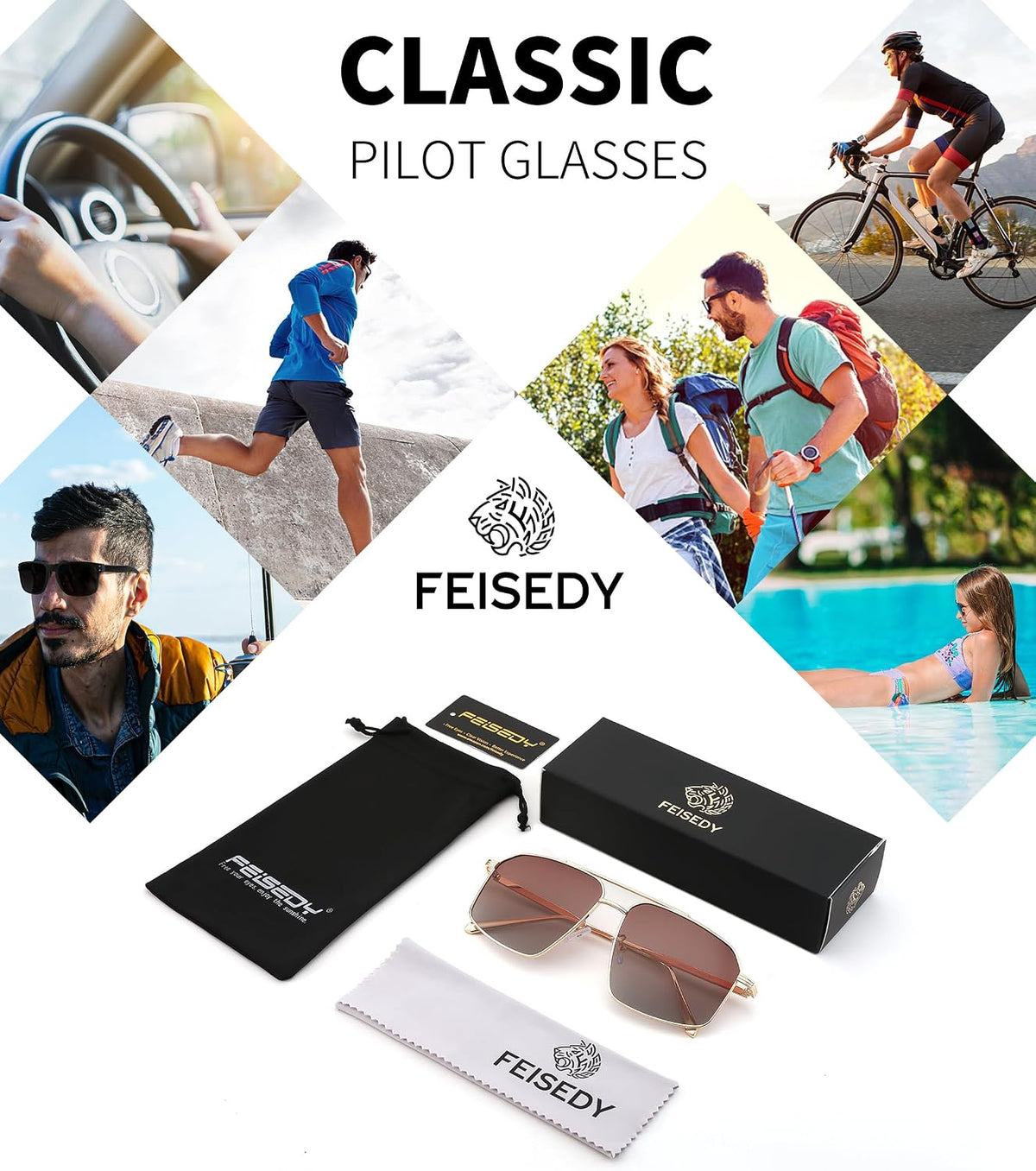 ÉÌƷͼƬ 17 | B0GQY2S7JF | FEISEDY Vintage Polarized Aviator Sunglasses Men Women Classic American Gradient Lens UV400 Protection B0273