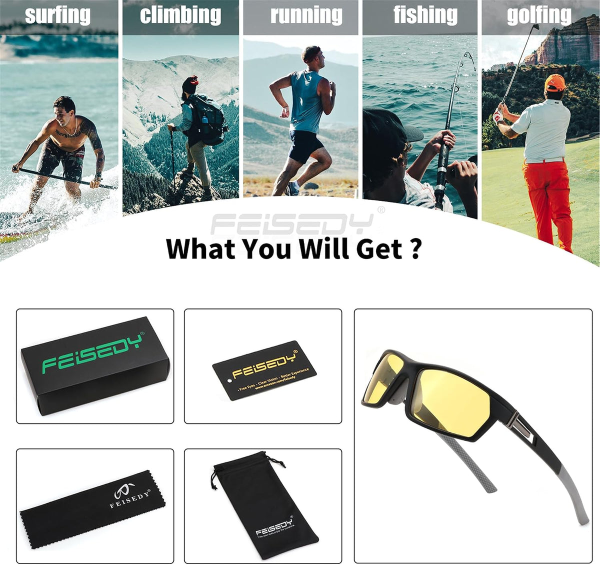 ÉÌƷͼƬ 42 | B0CWV23RCP | FEISEDY Polarized Sports Sunglasses for Men Women Youth Baseball Cycling Running Glasses UV400 Protection B0135
