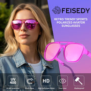 ÉÌƷͼƬ 66 | B0DSVK9L2R | FEISEDY Retro Aviator Polarized Sunglasses Women Men Outdoors B0260