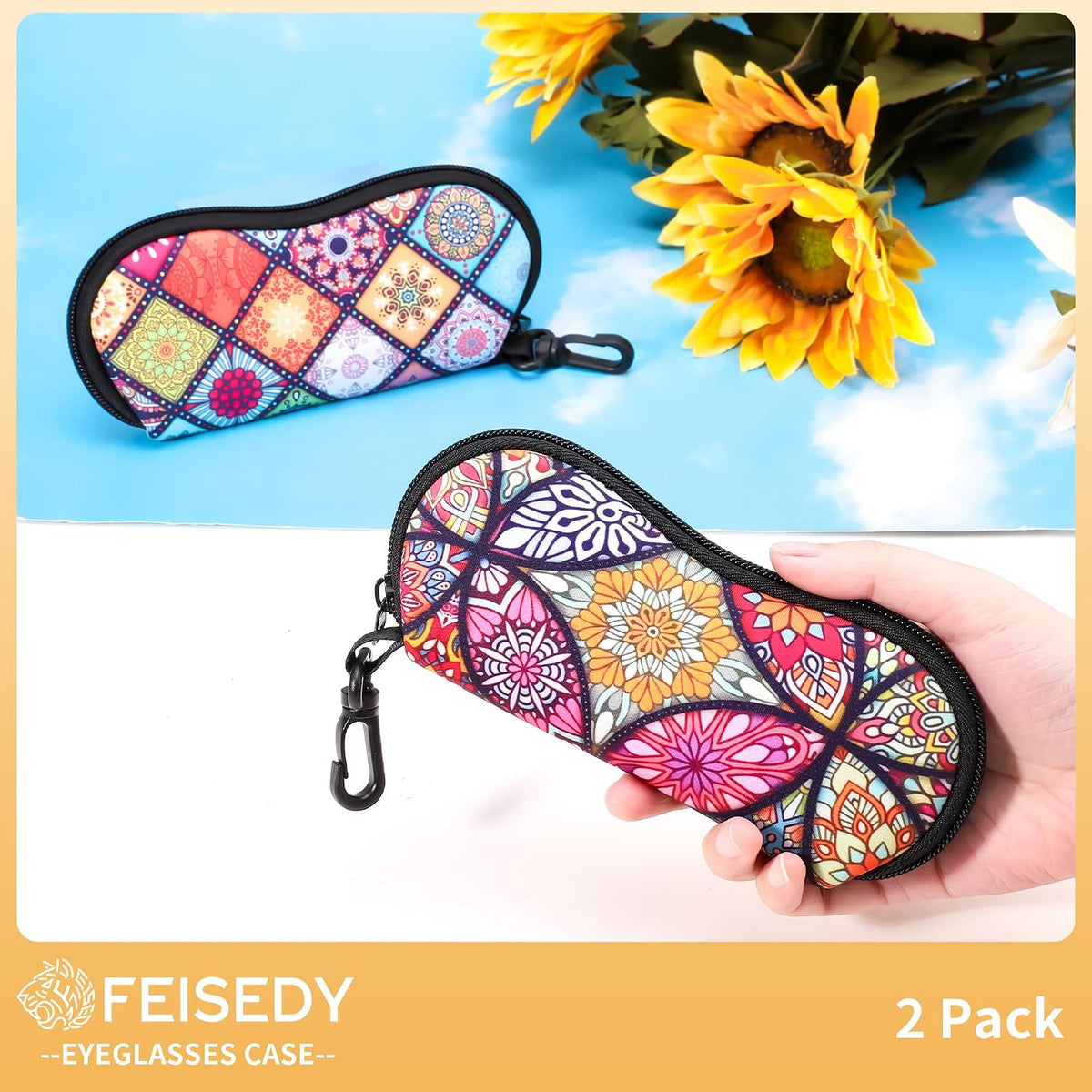 ÉÌƷͼƬ 11 | B0GFYDDD2Y | FEISEDY 2Pack Sunglasses Soft Case Ultra Light Neoprene Zipper Portable Eyeglass Pouch with Belt Clip B0385