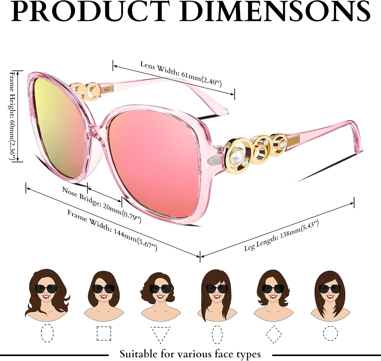 商品图片 28 | B0BJ71VZCB | FEISEDY Women's Fashion Sunglasses, Oversized Square Frame with Pearl Sparkling, Polarized UV Protection B2821