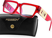 Transparent Red / 56 Millimeters | B0GR4BDK9C | FEISEDY Retro Trendy Rectangle Blue Light Glasses for Women Men B0365