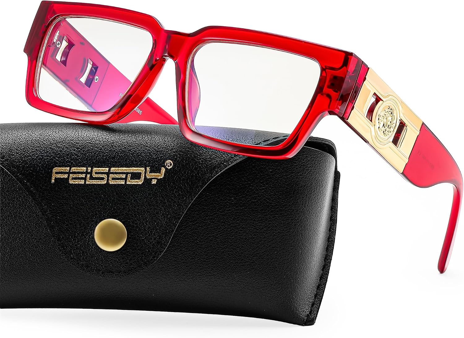 Transparent Red / 56 Millimeters | B0GR4BDK9C | FEISEDY Retro Trendy Rectangle Blue Light Glasses for Women Men B0365