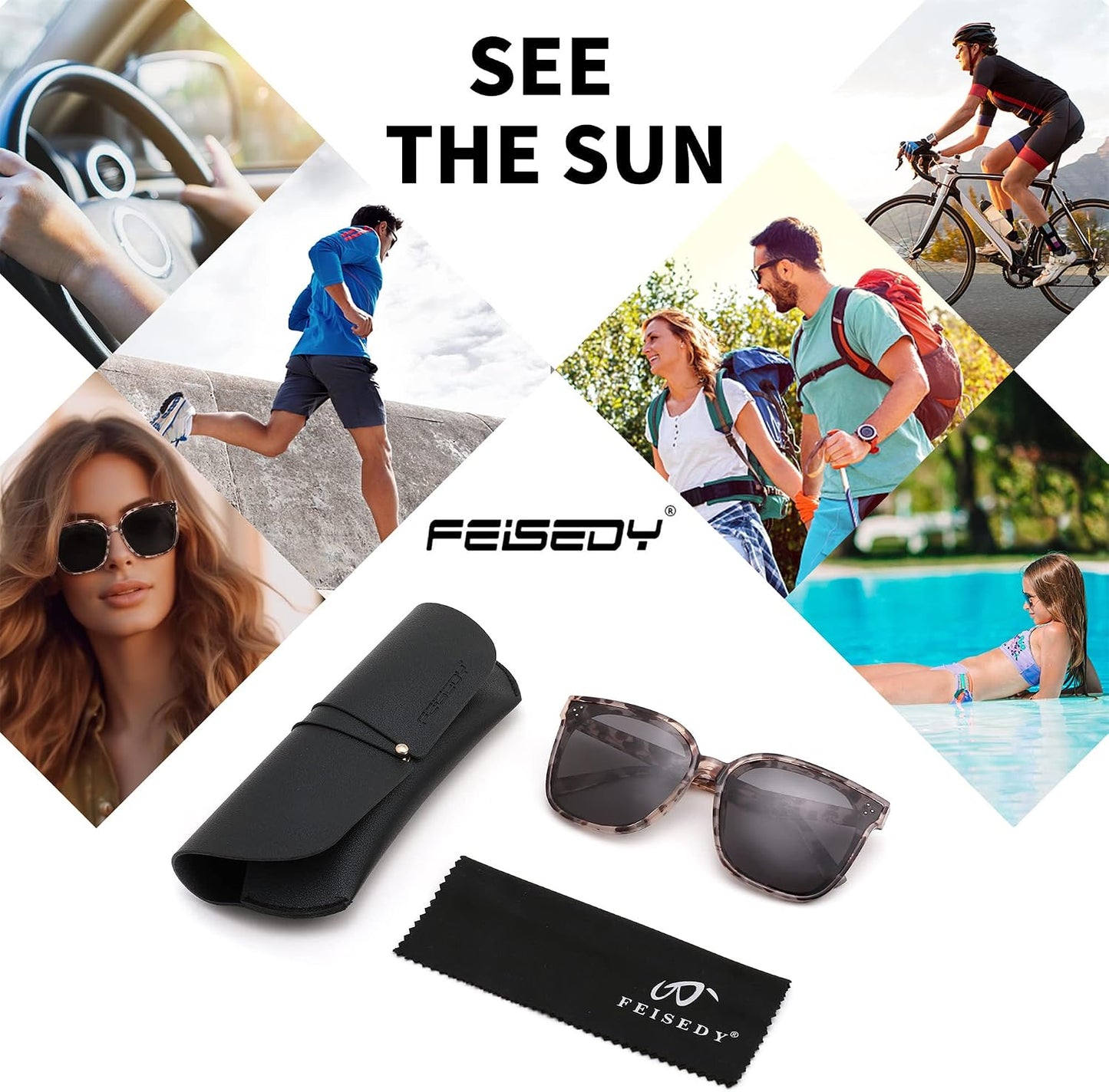 商品图片 73 | B0871BKMTN | FEISEDY Oversized Polarized Sunglasses - UV400 Protection, Square Fashion Sun Glasses for Outdoor & Daily B2600
