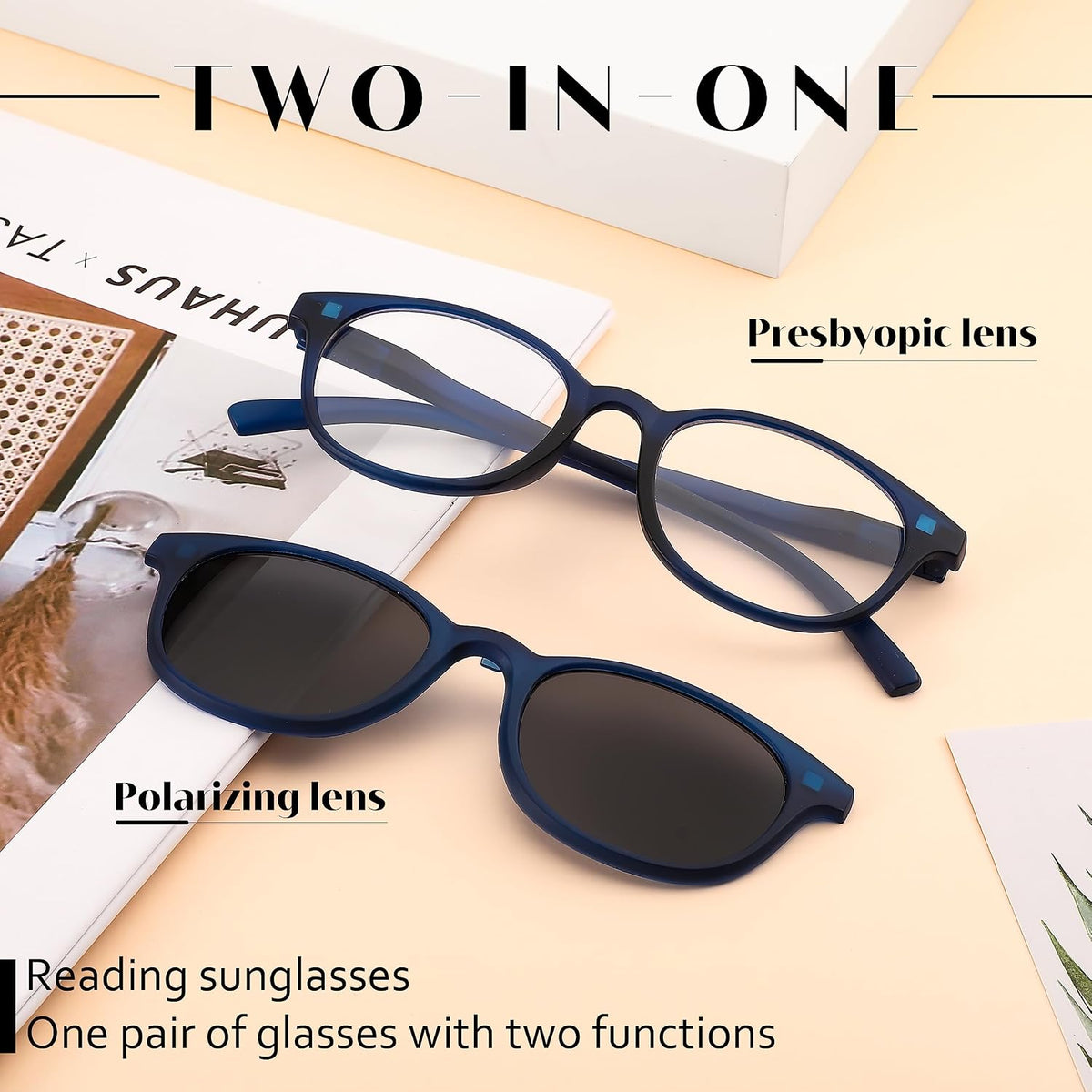 ÉÌƷͼƬ 3 | B0C9DFQSP5 | FEISEDY Fashion Reading Sunglasses Women Men Square Reader Sunglasses UV400 Protection Polarized Lens B2390