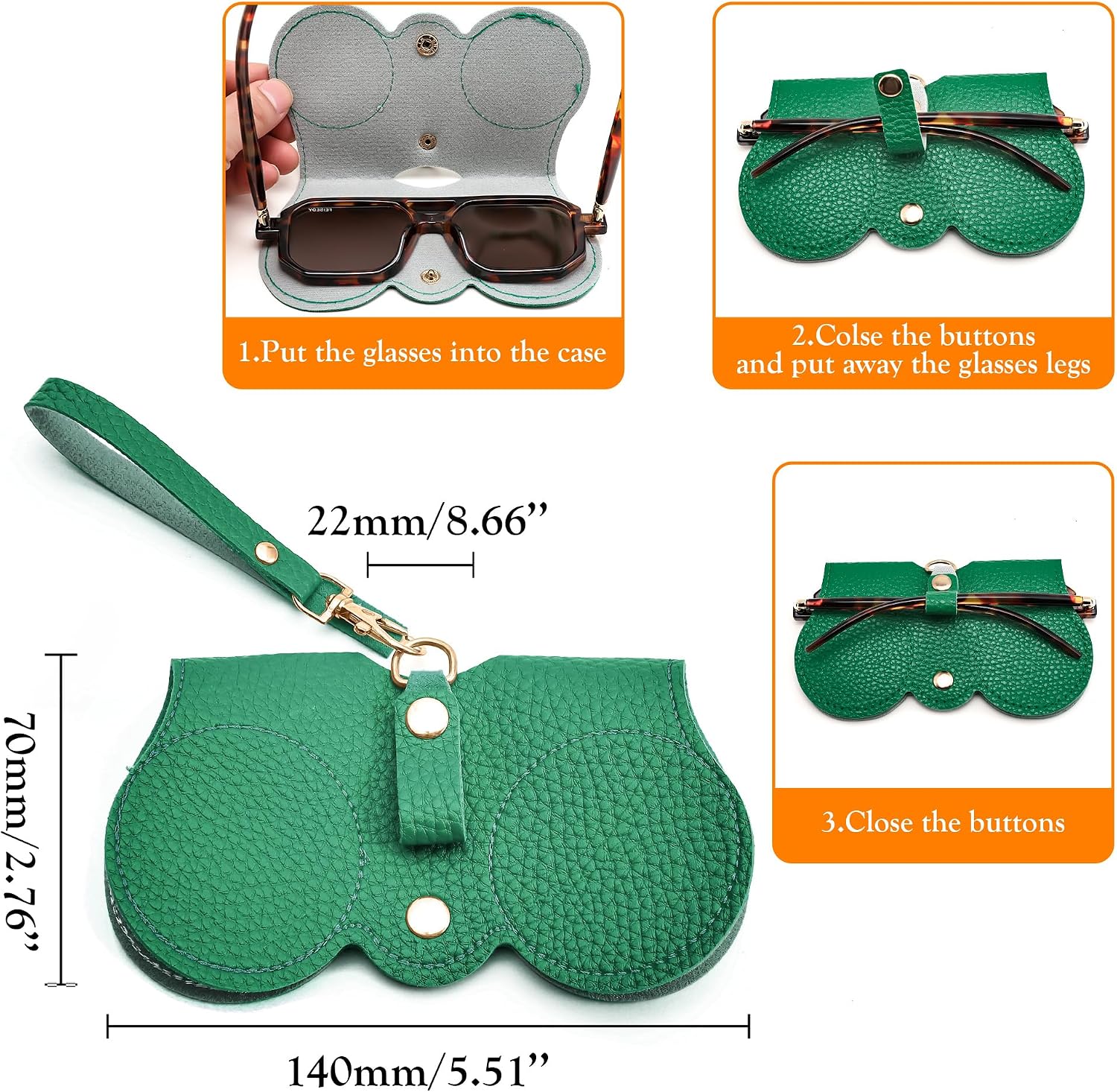 商品图片 34 | B0CFPPR4K1 | FEISEDY 2Pack Soft Leather Sunglass Bag, Portable Holder Eyeglasses Case | Lightweight Portable Design, With Button Clip Wrist Strap for Travel Daily Use B0049