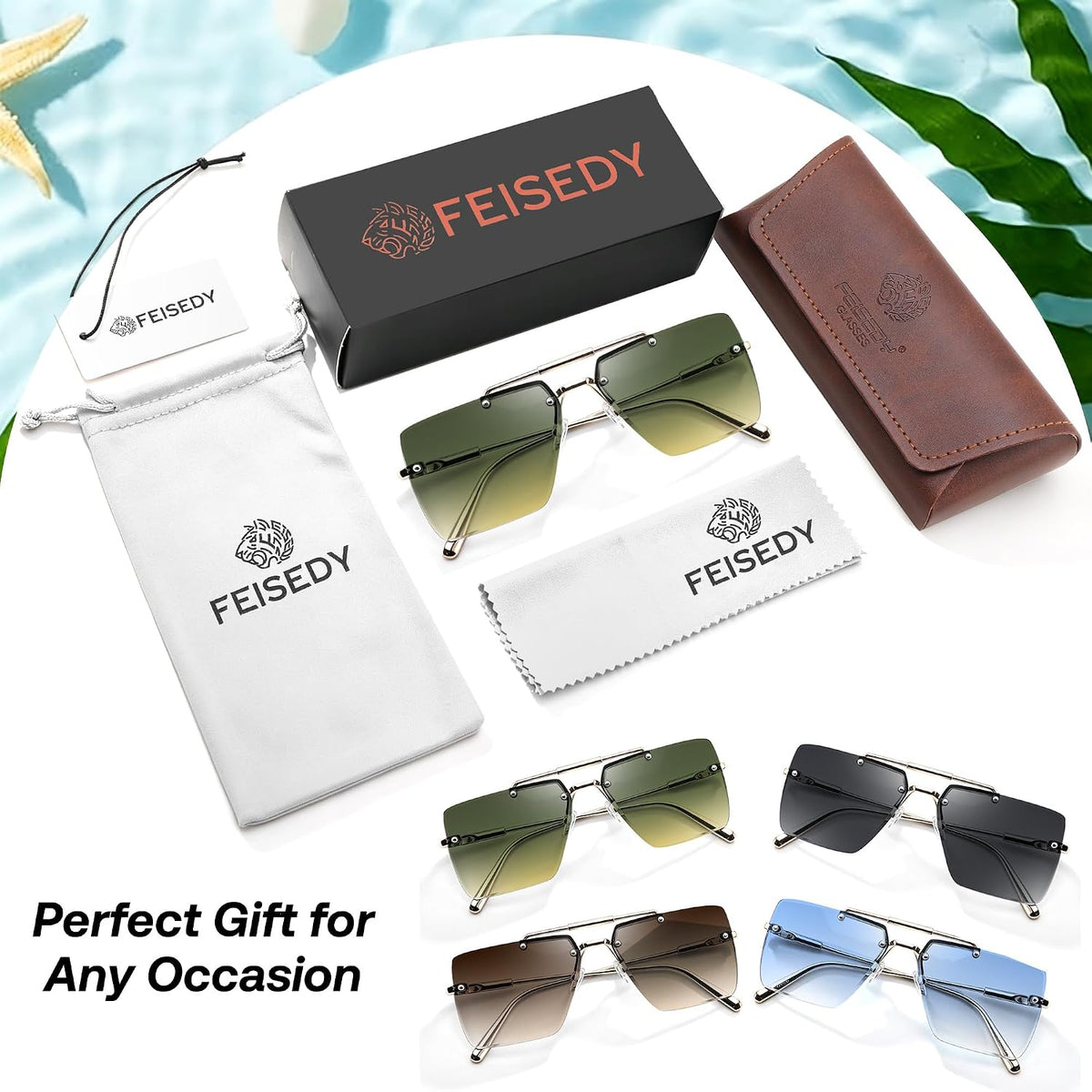 商品图片 20 | B0HFJXV98G | FEISEDY Rimless Aviator Sunglasses for Women Men Luxury UV400 Shades