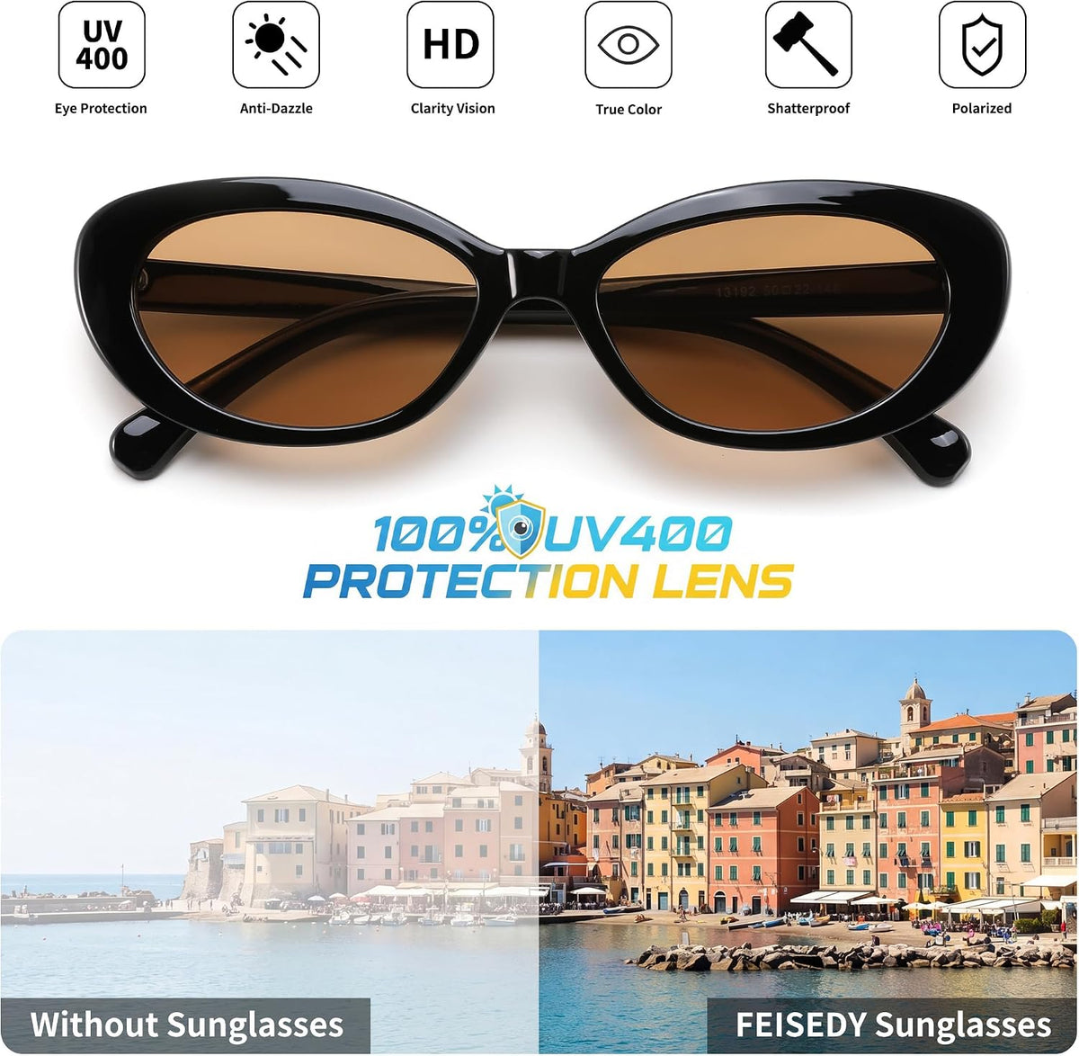 ÉÌƷͼƬ 48 | B0H2YQ7P2Y | FEISEDY Women Vintage Oval Cat Eye Sunglasses, Retro Narrow Shades B0459