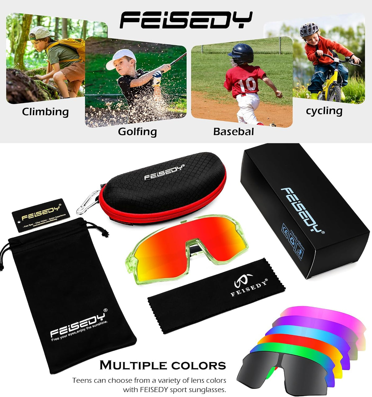 ÉÌƷͼƬ 63 | B0D73JNPNN | FEISEDY Kids Sunglasses Polarized Youth Baseball Sunglasses Sports Cycling Glasses for Boys Girls Age 4-8 B0183