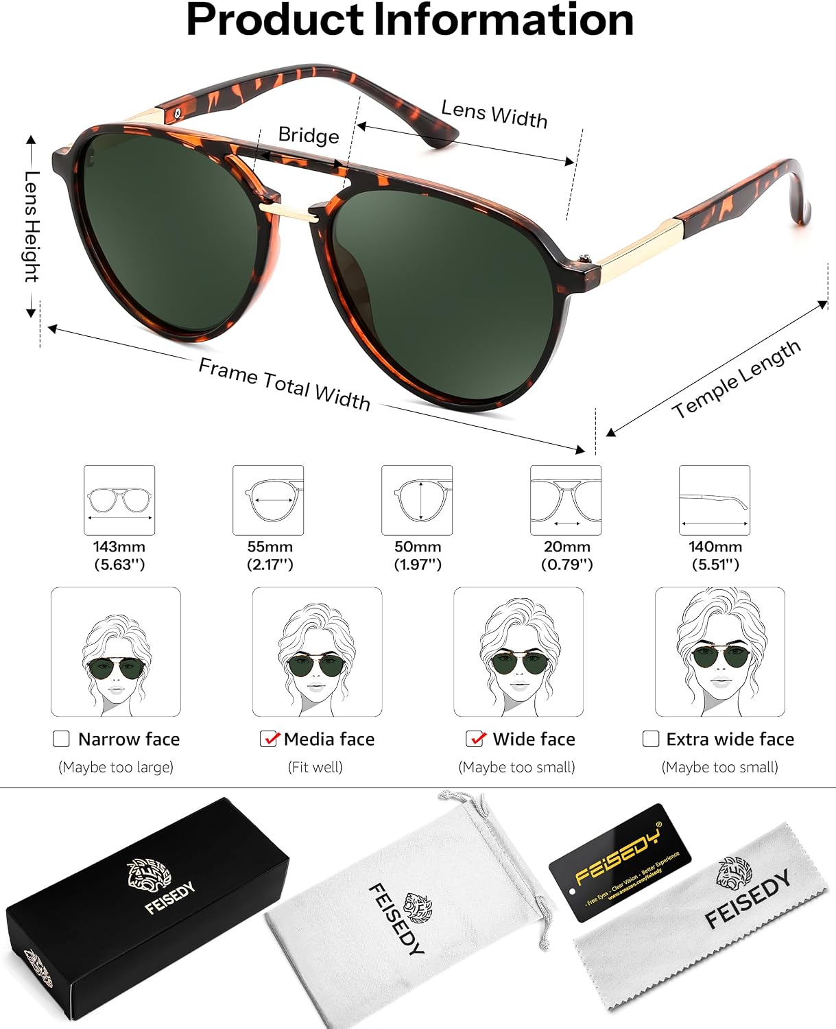 商品图片 14 | B0H1BPNZ36 | FEISEDY 70s Retro Aviator Sunglasses Polarized UV400 for Men Women B0453