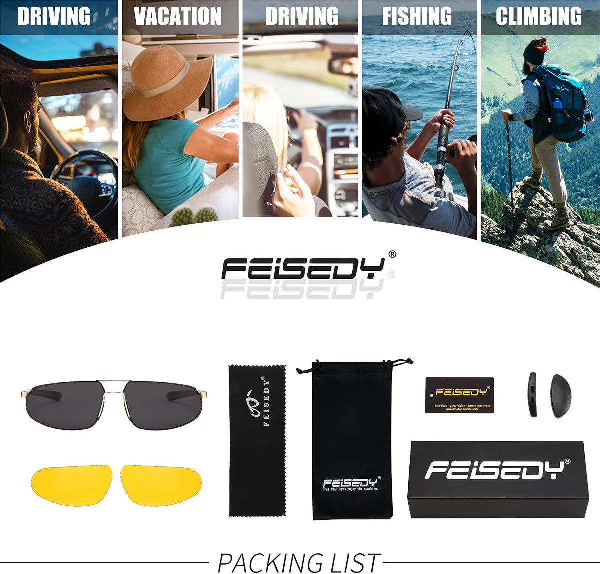 ÉÌƷͼƬ 24 | B0D22TVRVN | FEISEDY Vintage Sunglasses Men Polarized, Aviator Metal Frame Lightweight, Driving Fishing Running B0057