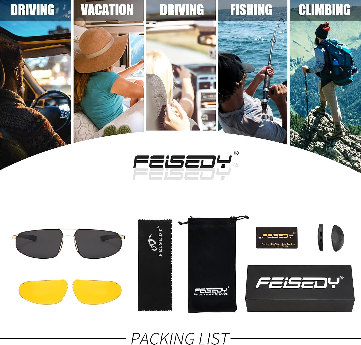 商品图片 24 | B0D22TVRVN | FEISEDY Vintage Sunglasses Men Polarized, Aviator Metal Frame Lightweight, Driving Fishing Running B0057