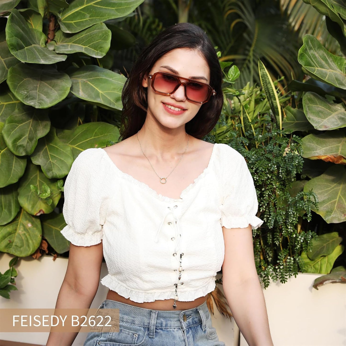 商品图片 92 | B09YTJ4FQZ | FEISEDY Vintage Square 70s Flat Aviator Sunglasses Women Men Classic Retro Stylish Frame UV400 Sunglasses B2622