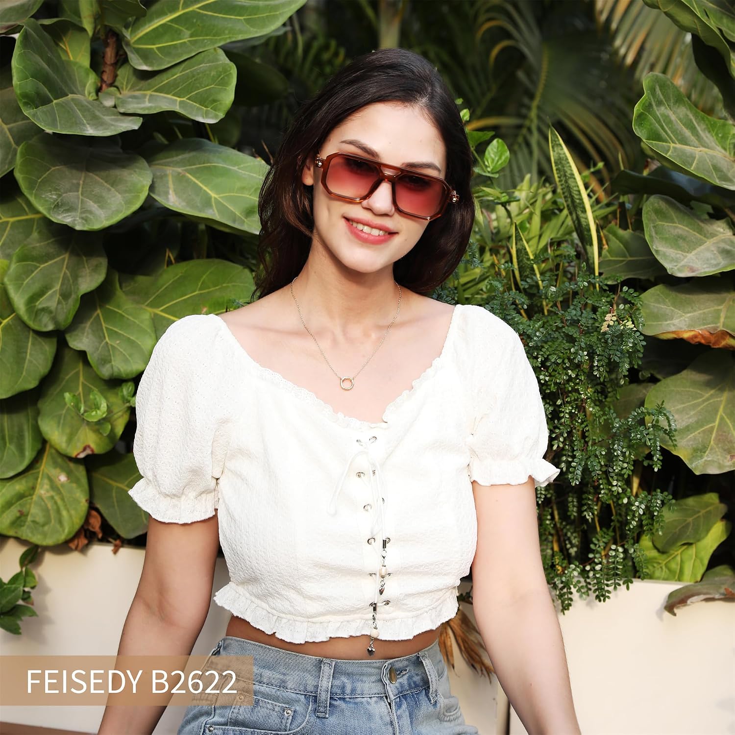商品图片 92 | B09YTJ4FQZ | FEISEDY Vintage Square 70s Flat Aviator Sunglasses Women Men Classic Retro Stylish Frame UV400 Sunglasses B2622