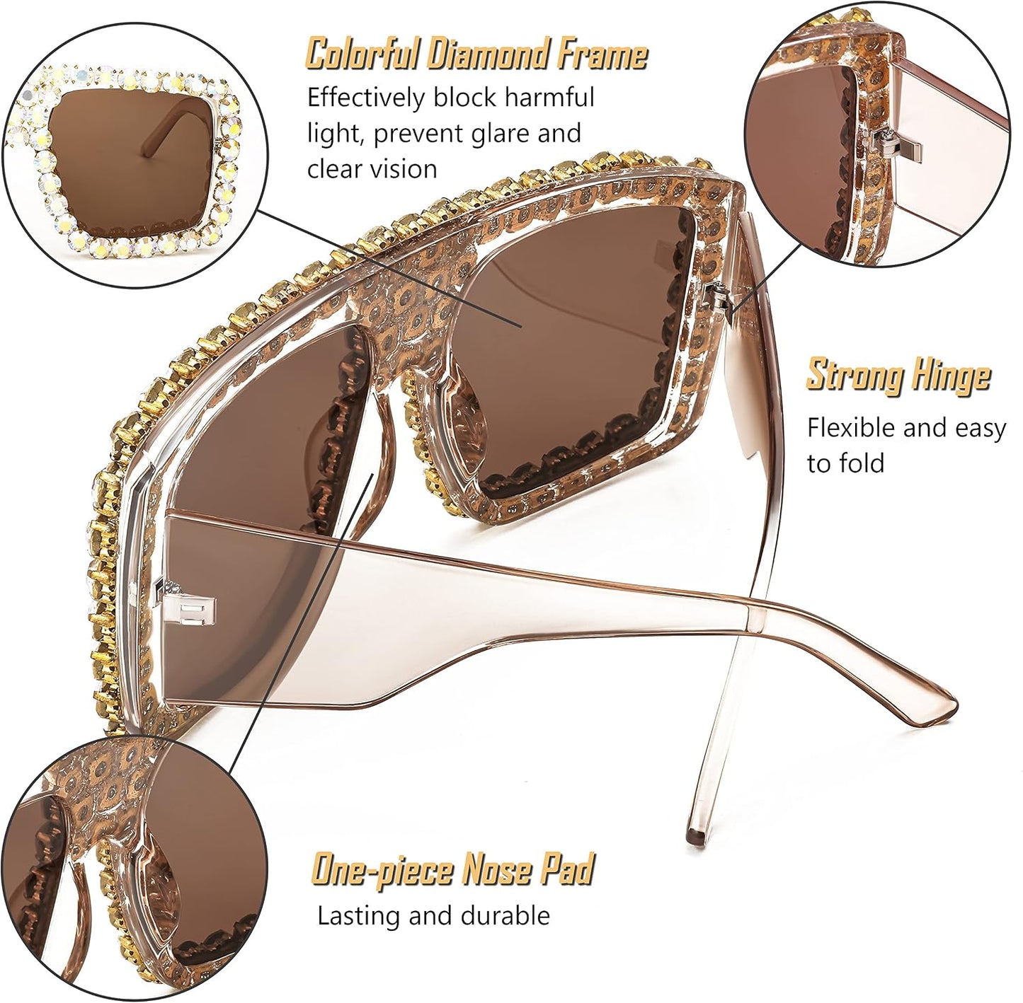 商品图片 39 | B09YHJ846J | FEISEDY Square Diamond Sunglasses for Women Retro Fashion Shiny Rhinestone Sun Glasses B2916