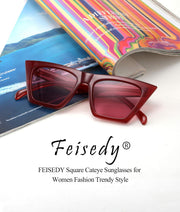 ÉÌƷͼƬ 87 | B0C5378735 | FEISEDY Vintage Square Cat Eye Sunglasses Women Trendy Cateye Sunglasses B2473