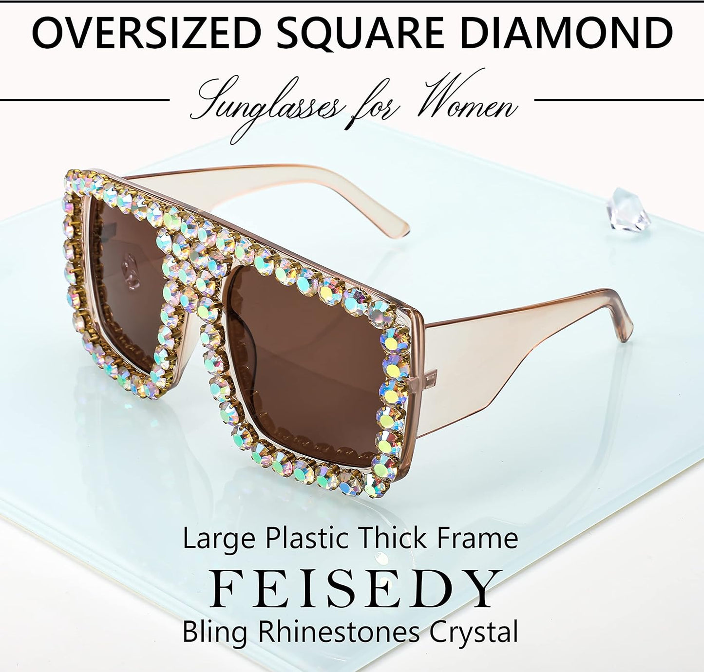 商品图片 38 | B09YHJ846J | FEISEDY Square Diamond Sunglasses for Women Retro Fashion Shiny Rhinestone Sun Glasses B2916