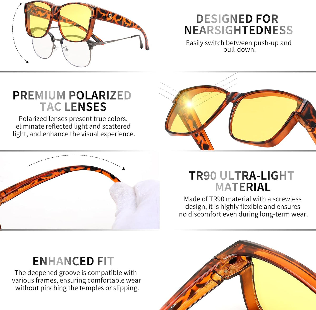 ÉÌƷͼƬ 17 | B0DJS7NVNT | FEISEDY Night Vision Driving Glasses Anti Glare Fit Over Glasses for Men Women Polarized Nighttime B0250