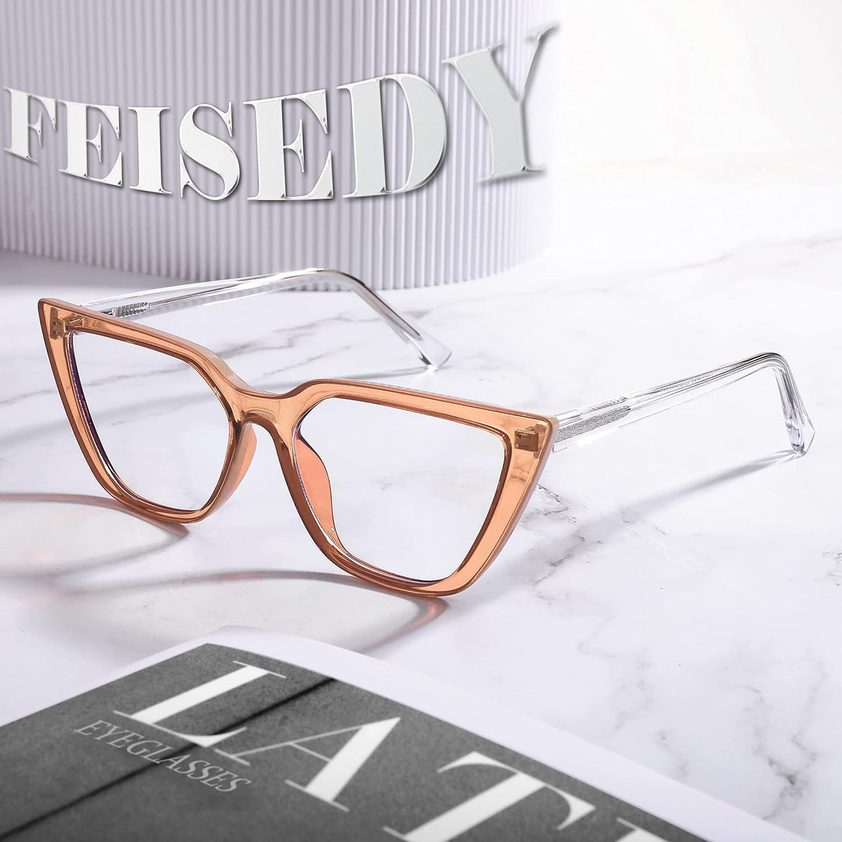 ÉÌƷͼƬ 14 | B0BHT5M418 | FEISEDY Women Cat Eye Blue Light Blocking Glasse Frame Fake Nerd Clear Square Computer Eyewear Anti Eyestrain B2353