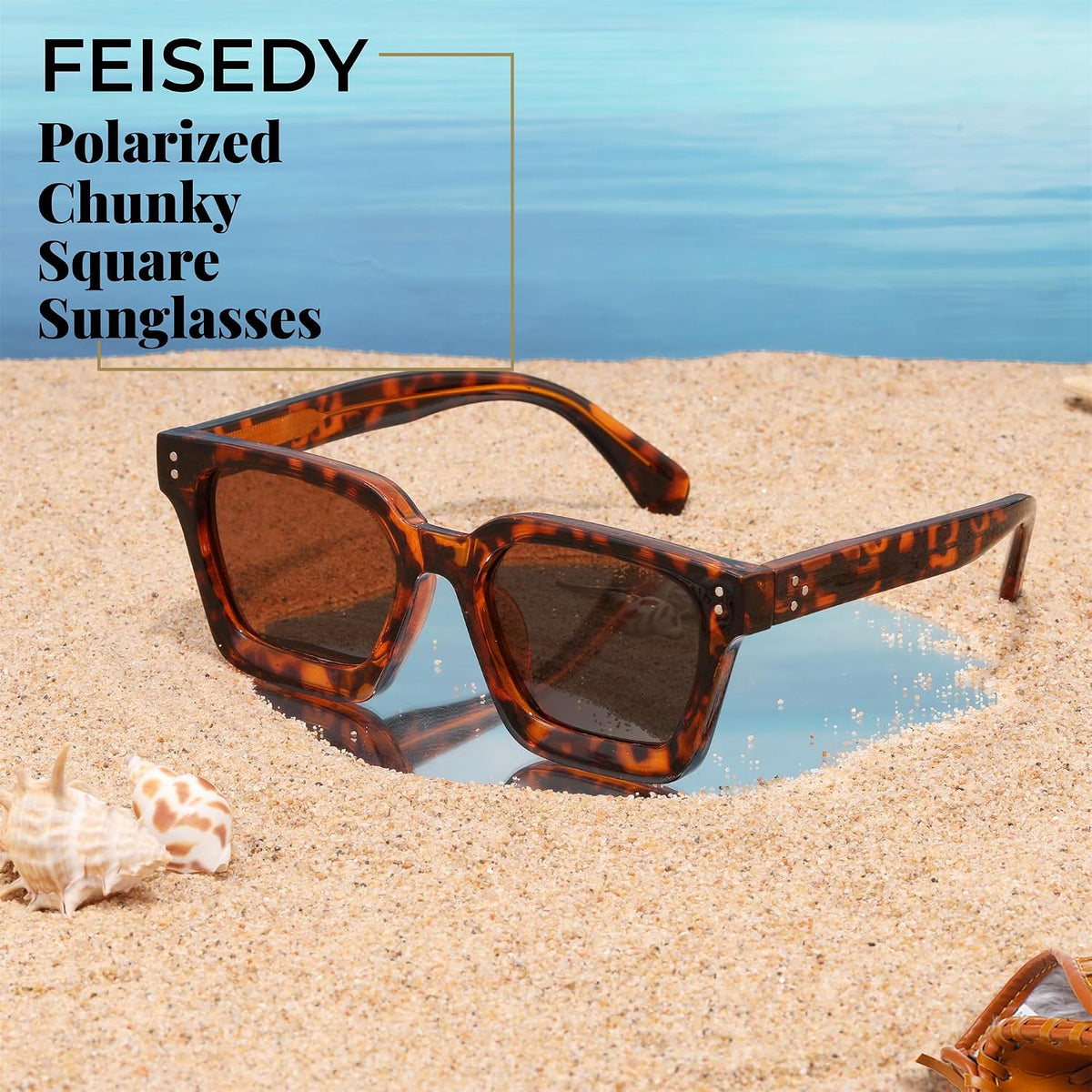 ÉÌƷͼƬ 22 | B0C9J9VMJL | FEISEDY Sunglasses Men Women Polarized, Chunky Square Thick Frame, Rectangle UV400 Shade Sun Glasses B2396