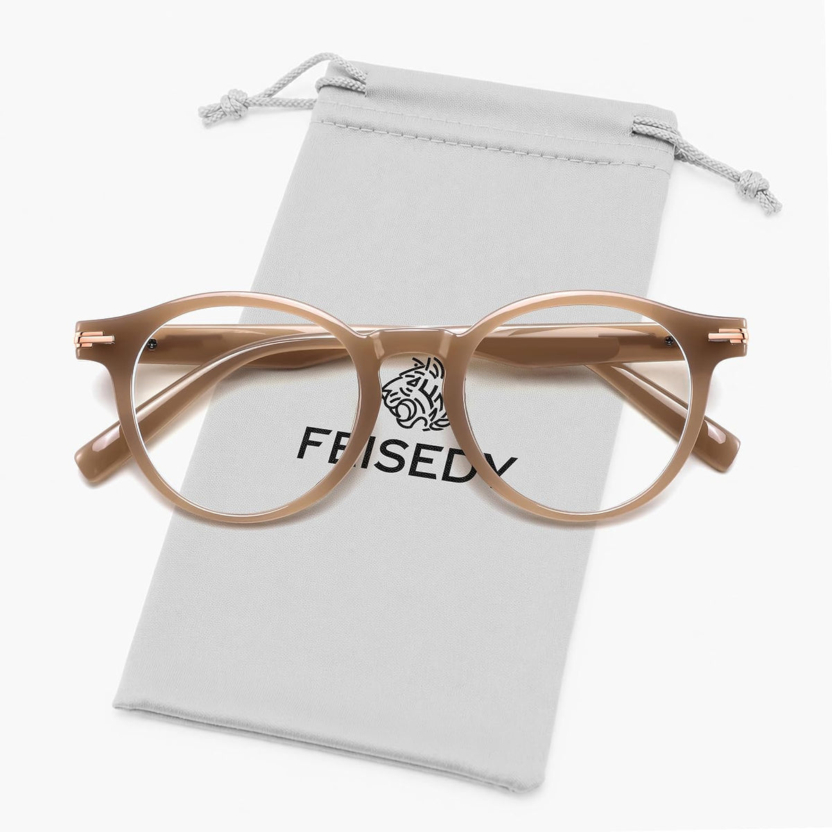 Tea / 49 Millimeters | B0HBQ7VL1V | FEISEDY Stylish Round Blue Light Blocking Glasses for Women Men B0469