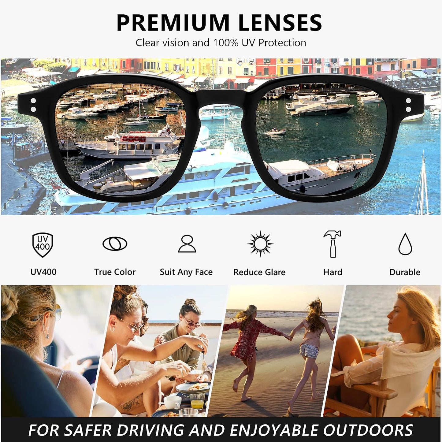 商品图片 4 | B0FHKKRN89 | FEISEDY Retro Square Sunglasses Women Men Vintage Trendy Shades UV400 Protection B0306