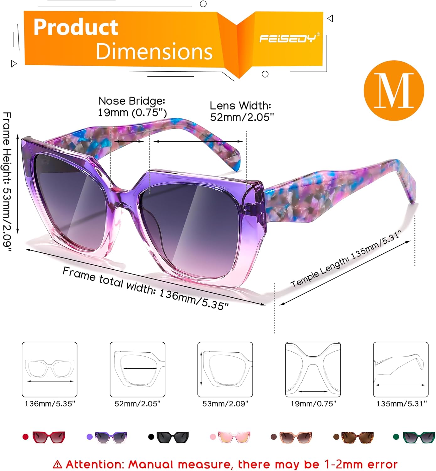 商品图片 5 | B0CNCTSQ2Z | FEISEDY Trendy Polarized Sunglasses, Oversized Irregular TR Frame for Women Men, Retro Shades UV400 B0016