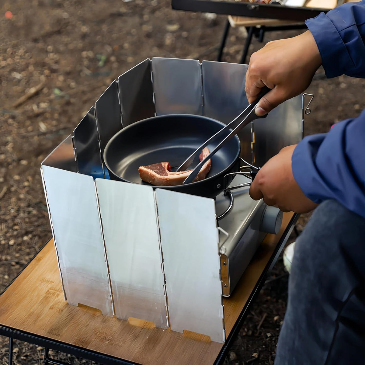 商品图片 4 | B0G3PQGX3C | Camp Stove Windscreen with Bag, 10 Plates Ultralight Foldable Alcohol/Tent Stove Aluminum Alloy Wind Screen for Camping