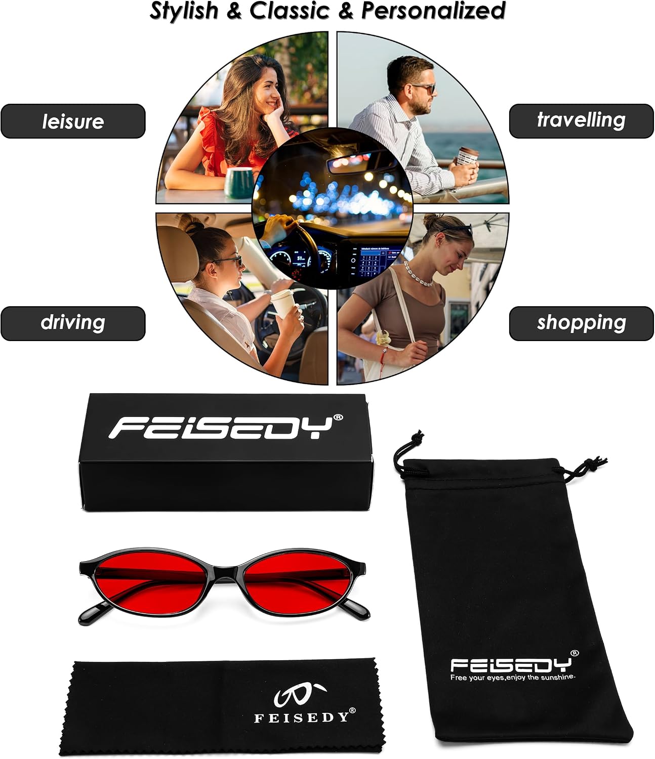 商品图片 85 | B0DMN6519L | FEISEDY Retro Oval Cat Eye Sunglasses for Women 90s Narrow Lightweight Shades Y2k Trendy Sunnies B0257