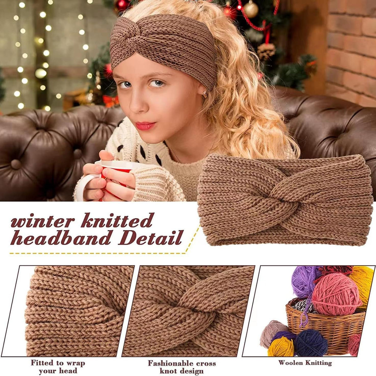 商品图片 5 | B0G2RFKL4V | Thick Knit Headbands for Women Girls Winter Ear Warmer Fashionable Warm Crochet Head Wraps With Crossover Design