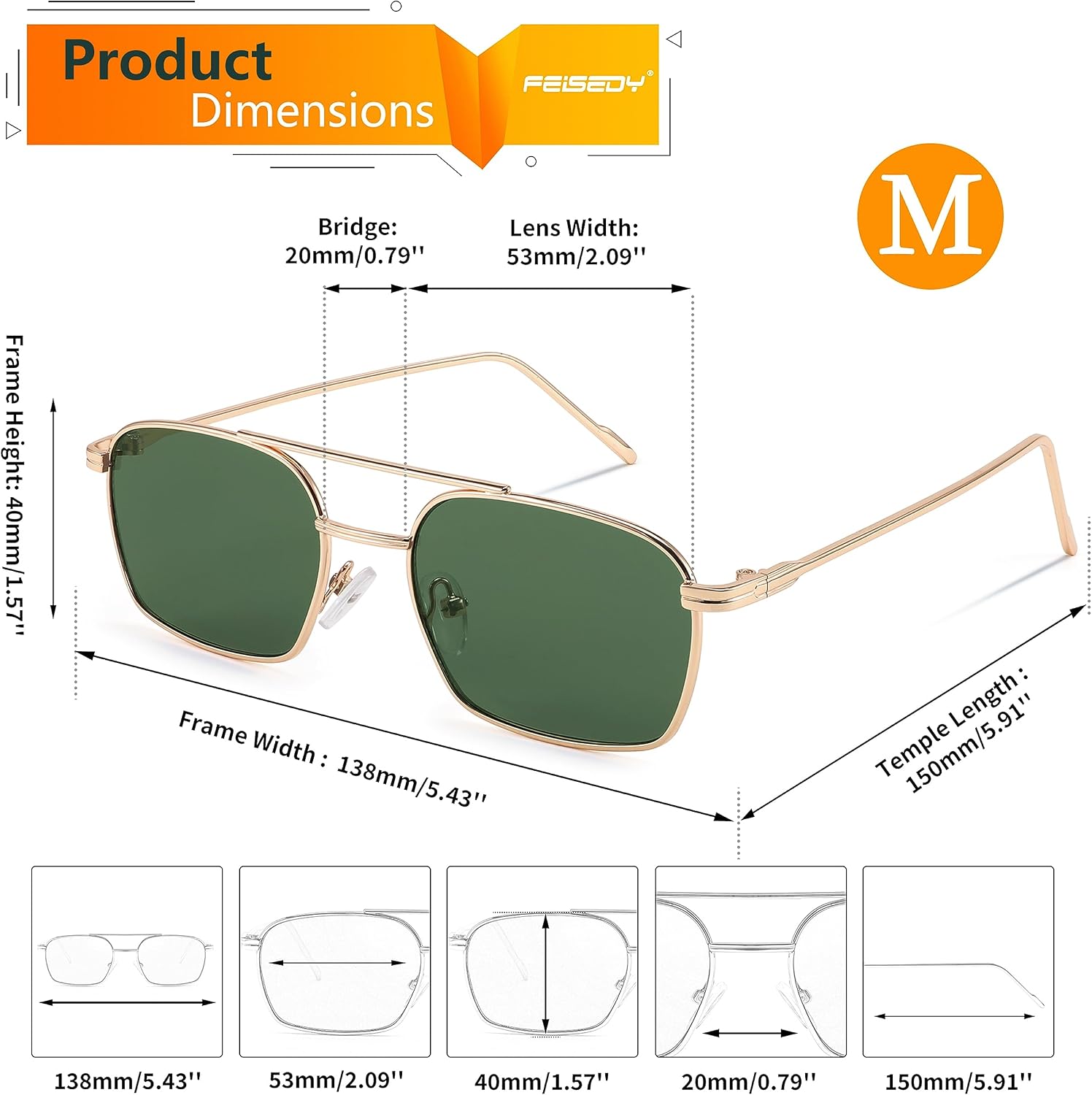 商品图片 44 | B09GKB6G1G | FEISEDY Fashion Square Aviator Sunglasses Women Men Trendy Retro Metal Frame Sun Glasses Candy Color Lens B1036