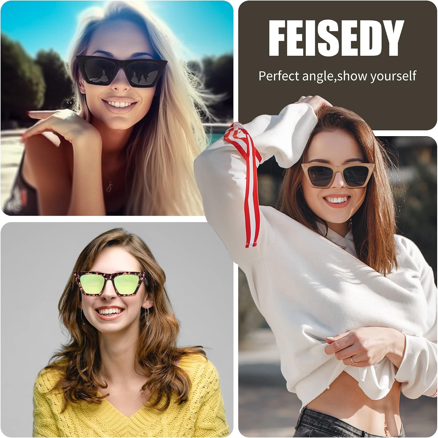 商品图片 2 | B0C5378735 | FEISEDY Vintage Square Cat Eye Sunglasses Women Trendy Cateye Sunglasses B2473