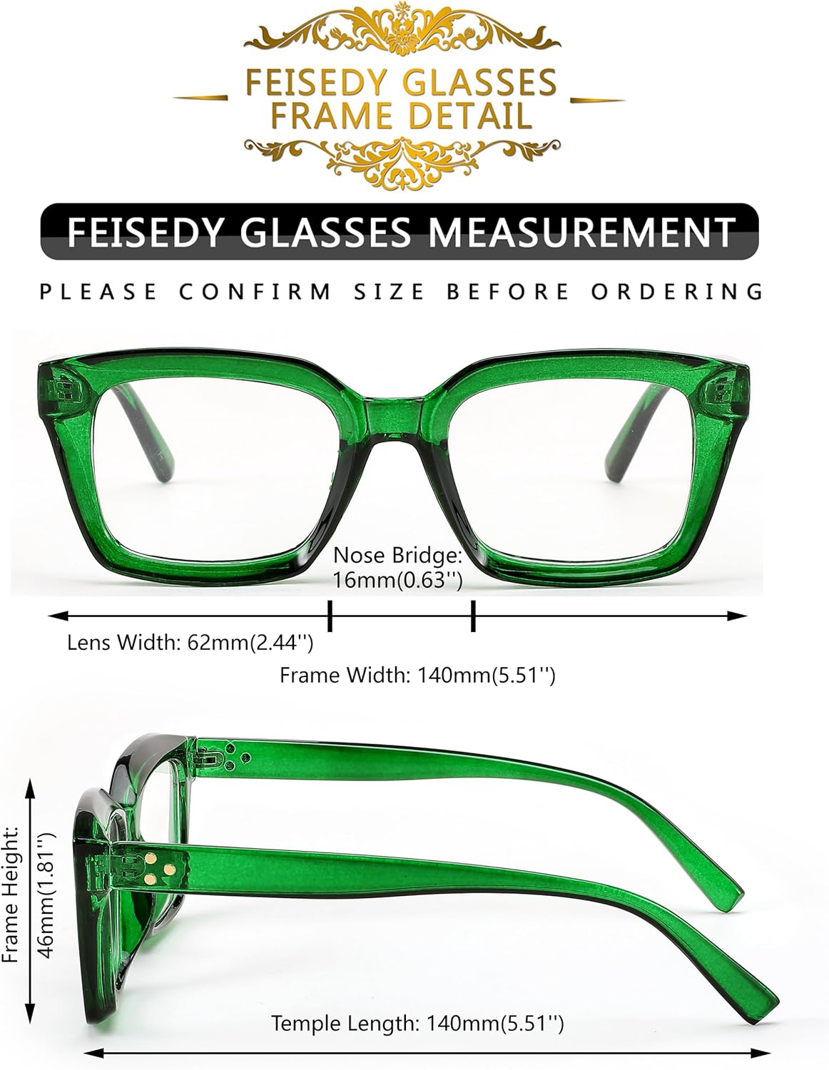 ÉÌƷͼƬ 14 | B082SGFPVF | FEISEDY Glasses Frame Womens, Square Thick Eyeglasses Frame, Classic Eyewear for Men B2461