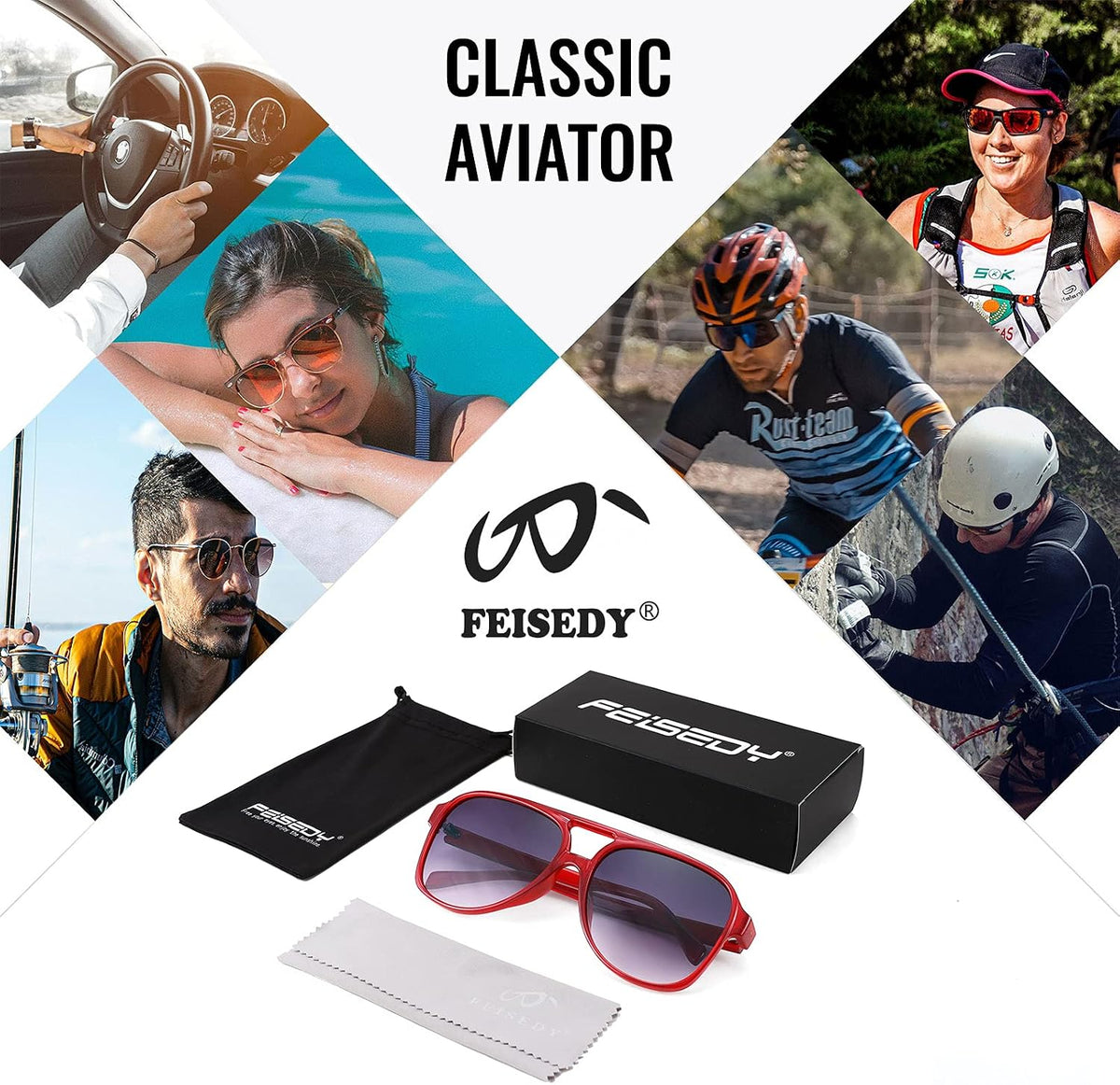 ÉÌƷͼƬ 96 | B0CB543WBD | FEISEDY Vintage Retro 70s Plastic Aviator Sunglasses Women Men Classic Large Squared Frame B2751