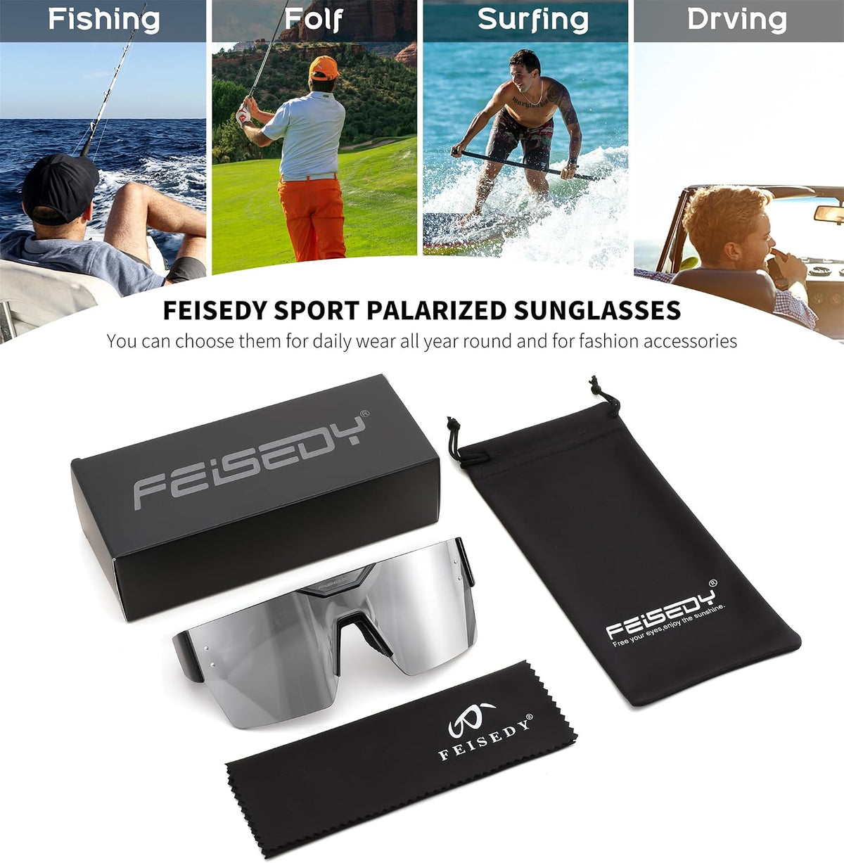 ÉÌƷͼƬ 31 | B0D4Y6RY37 | FEISEDY Sunglasses Men Women, Big Oversized Square Frame,UV400 Mirrored Sun Glasses, Cycling Driving Fishing Hiking B0064