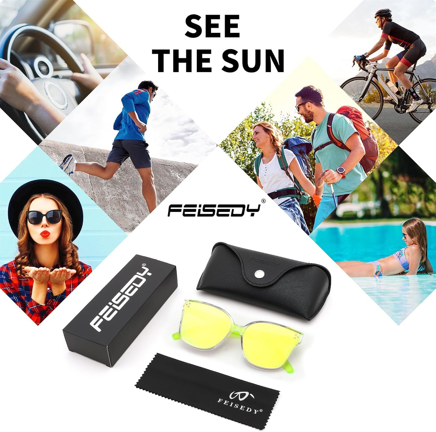 商品图片 111 | B0871BKMTN | FEISEDY Oversized Polarized Sunglasses - UV400 Protection, Square Fashion Sun Glasses for Outdoor & Daily B2600